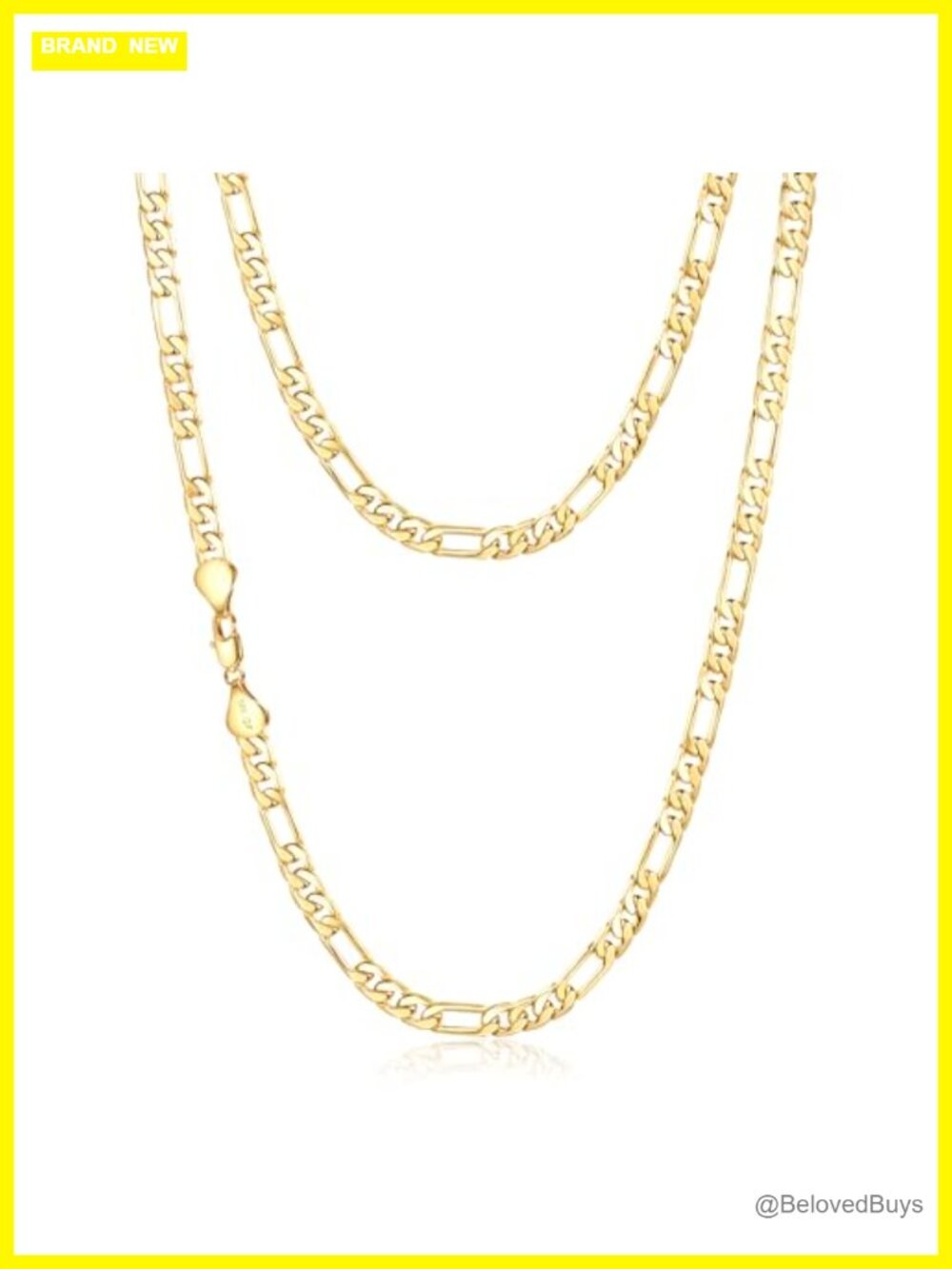14K Gold Figaro Chain Necklace Unisex 24in Minimalist Gift